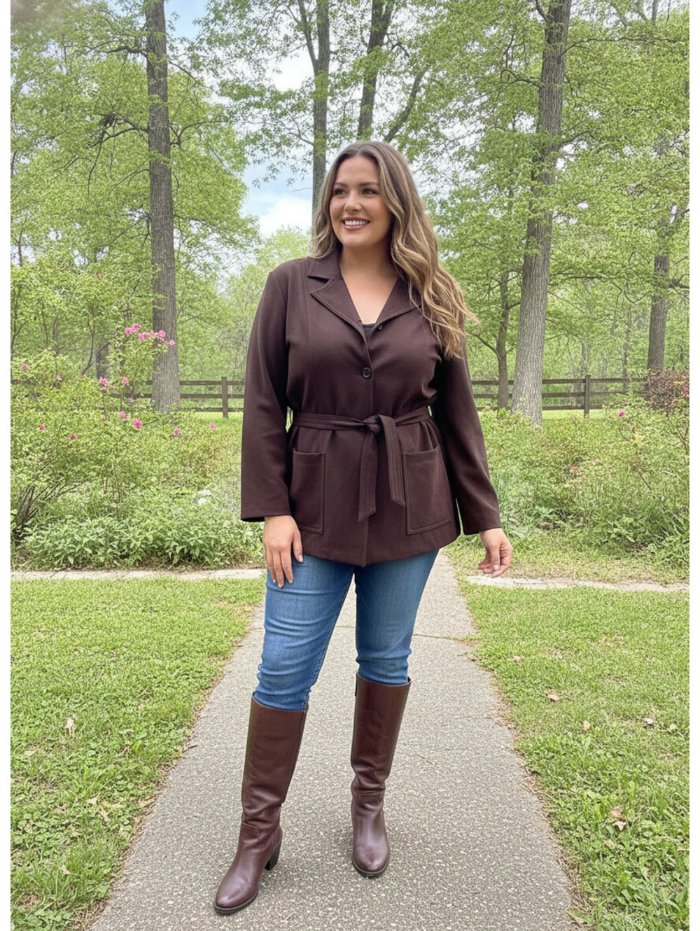 Briggs New York Brown Belted Blazer Jacket Plus Size